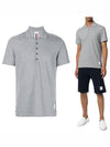 Men's Cotton Pique Center Bag Striped Short Sleeve Polo Shirt Grey - THOM BROWNE - BALAAN 2