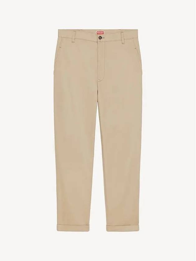 Logo Patch Cotton Straight Pants Beige - KENZO - BALAAN 2