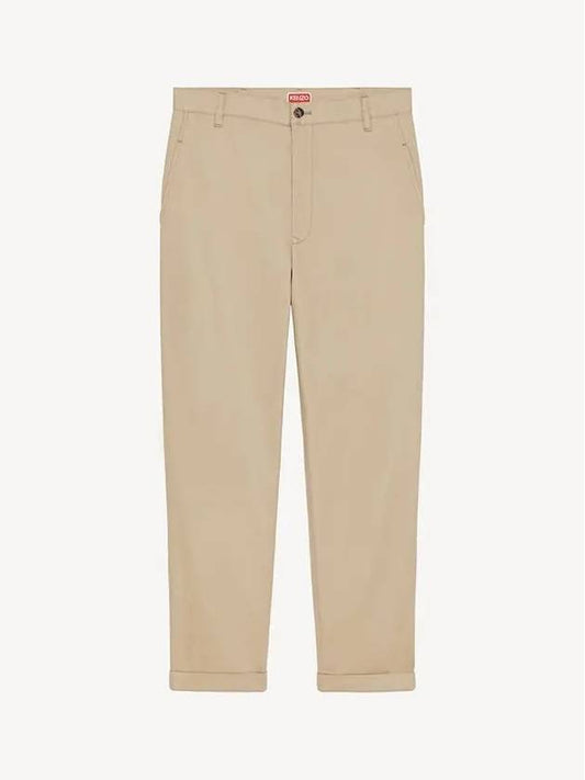 Logo Patch Cotton Straight Pants Beige - KENZO - BALAAN 2