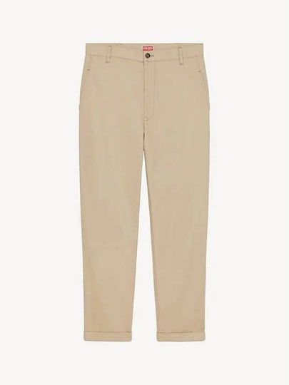 Logo Patch Cotton Straight Pants Beige - KENZO - BALAAN 2