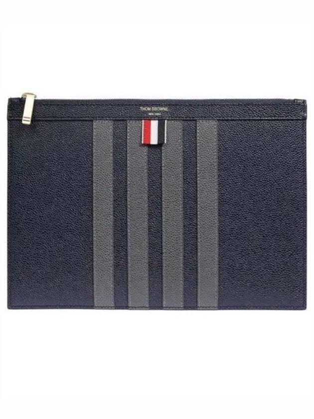 4-bar leather small clutch bag navy - THOM BROWNE - BALAAN 2