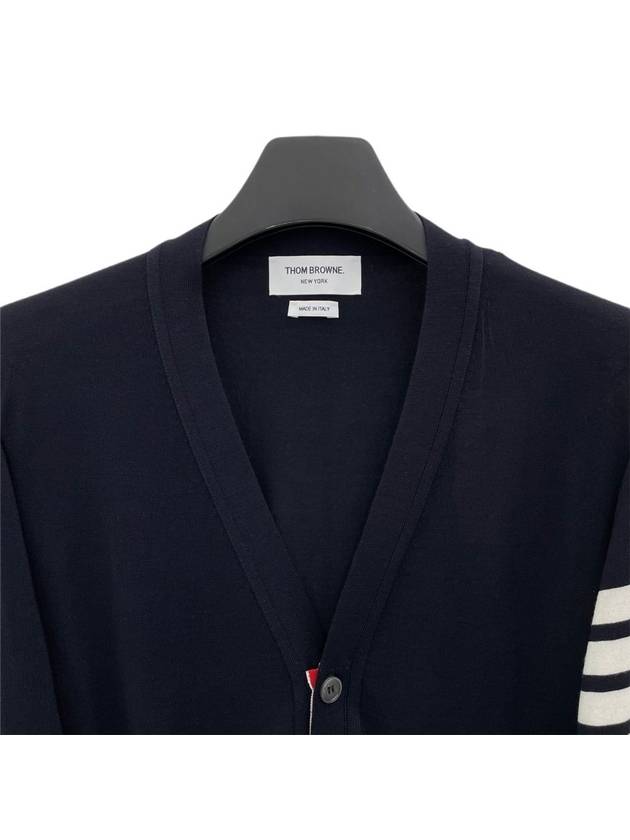 Men's Sustainable Classic Diagonal Wool Cardigan Navy - THOM BROWNE - BALAAN 4