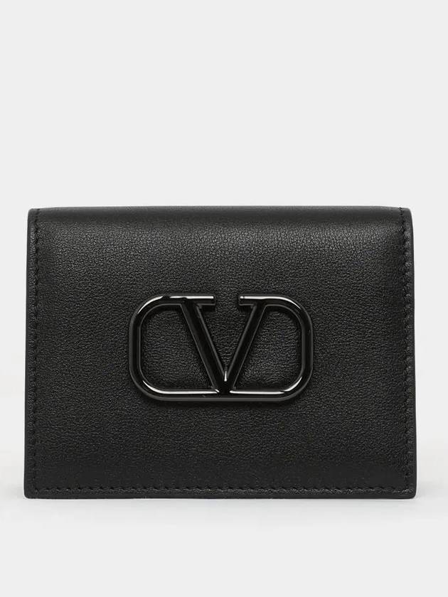 V Logo Signature Card Wallet Black - VALENTINO - BALAAN 3