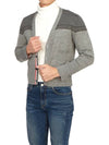 Jacquard Merino Jersey V-Neck Yoke Cardigan Light Grey - THOM BROWNE - BALAAN 7