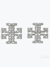 Crystal Logo Stud Earrings Silver - TORY BURCH - BALAAN 2