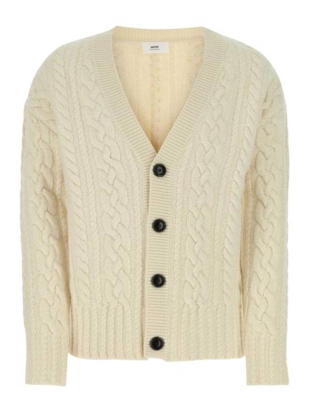 cable V-neck knit cardigan cream - AMI - BALAAN 2