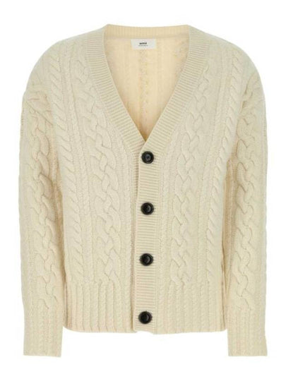 cable V-neck knit cardigan cream - AMI - BALAAN 2