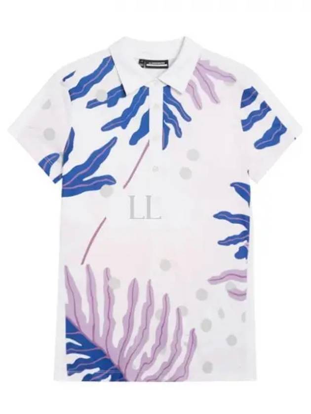 Women's Jada Paradise Monstera Print Polo Short Sleeve T-Shirt Pink - J.LINDEBERG - BALAAN 2