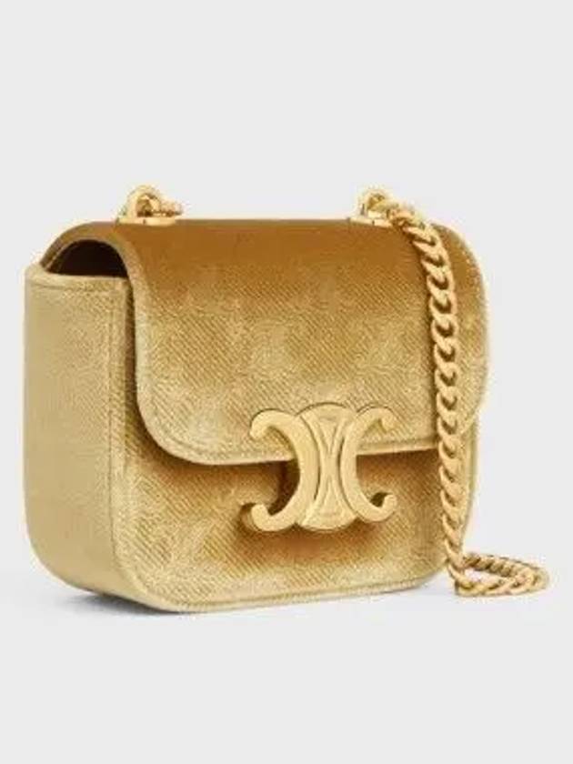 Mini Chain Claude Velvet Triomphe All-Over Cross Bag Gold - CELINE - BALAAN 3