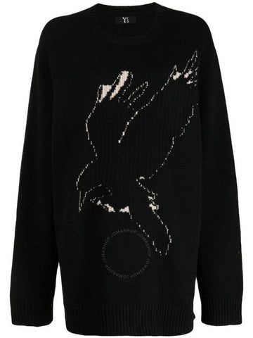 Ys Black Wool Crow Motif Long-Sleeved Pullover, Brand Size 2 (Medium) - YOHJI YAMAMOTO - BALAAN 1