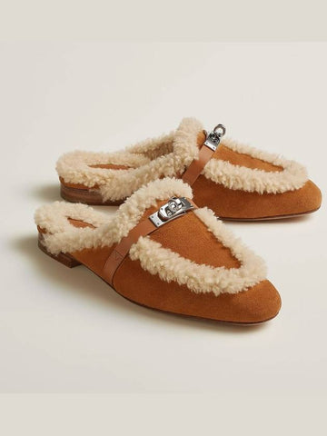 Oz Mule Shearling Sandals Women's Goatskin Brown - HERMES - BALAAN 1