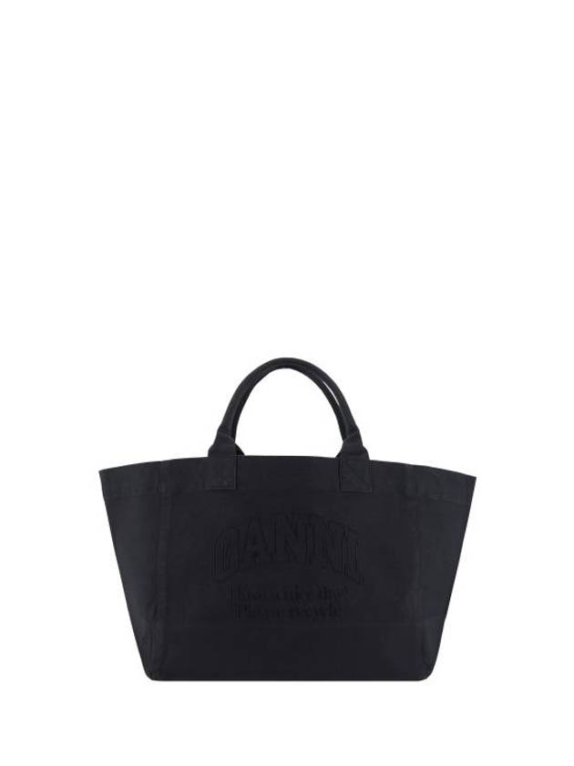 Embroidered Logo Oversized Canvas Tote Bag Black - GANNI - BALAAN 1