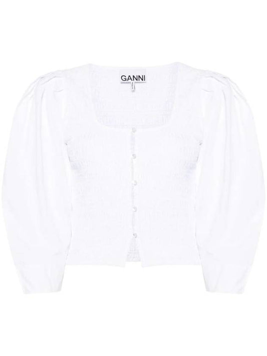 Organic Cotton Smock Blouse White - GANNI - BALAAN 1