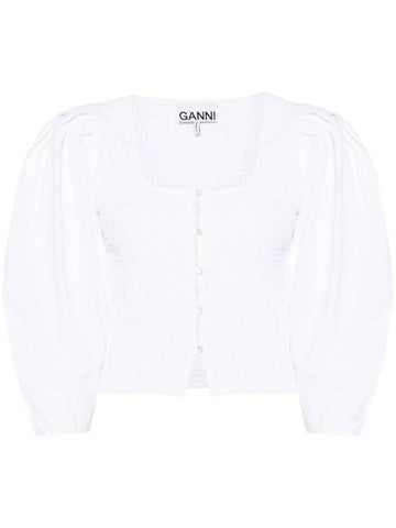 Organic Cotton Smock Blouse White - GANNI - BALAAN 1