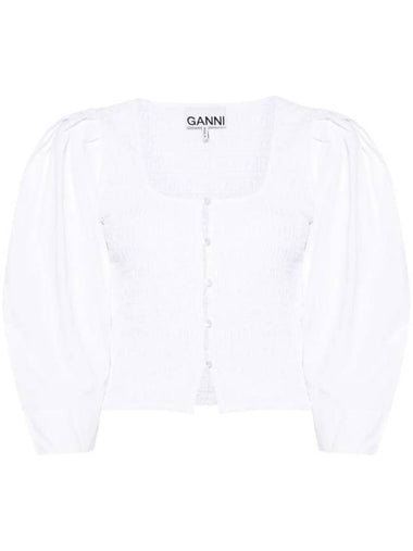 Organic Cotton Smock Blouse White - GANNI - BALAAN 1