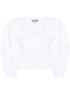 Organic Cotton Smock Blouse White - GANNI - BALAAN 1