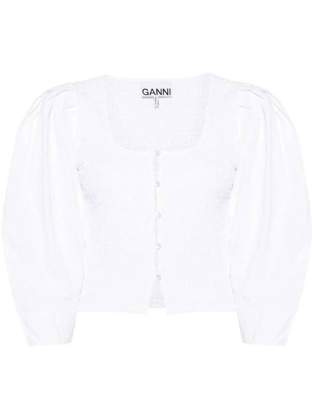 Organic Cotton Smock Blouse White - GANNI - BALAAN 1