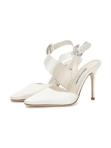 Shoes Havelopa Satin Finish Sandals Heel White - MANOLO BLAHNIK - BALAAN 1