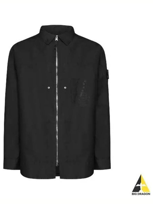 Shadow Project Hidden Badge Graphic Over Long Sleeve Shirt Black - STONE ISLAND - BALAAN 2