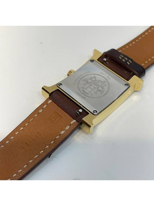 HH1 201 H Hour Gold Leather Double Band Women s Watch - HERMES - BALAAN 6