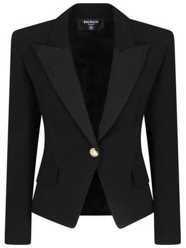 Single Breasted Crepe Blazer Jacket Black - BALMAIN - BALAAN 1