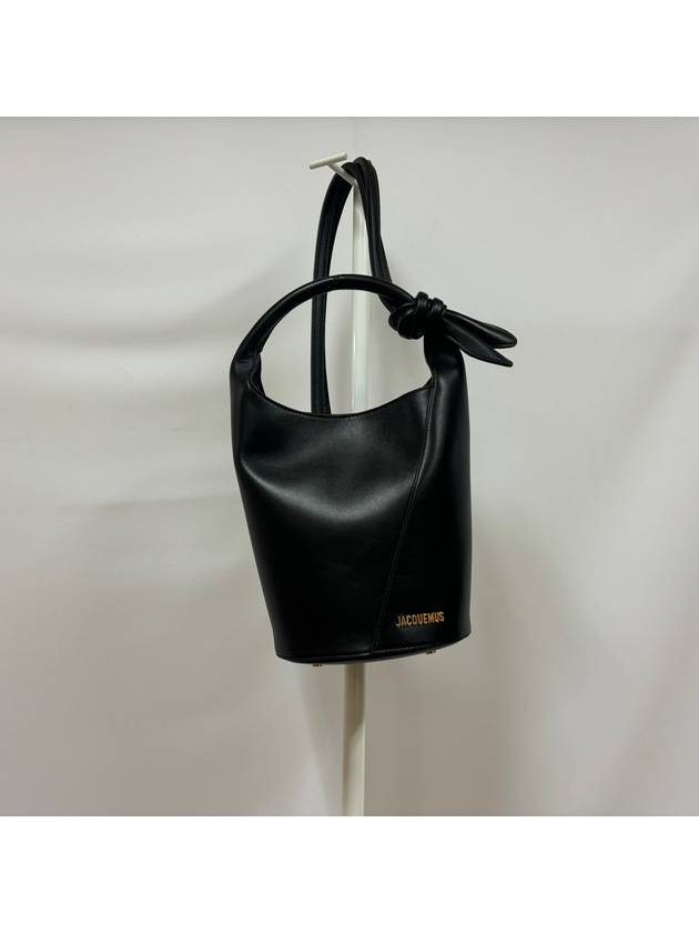 Le Petit Tourni Mini Knotted Leather Bucket Bag Black - JACQUEMUS - BALAAN 5