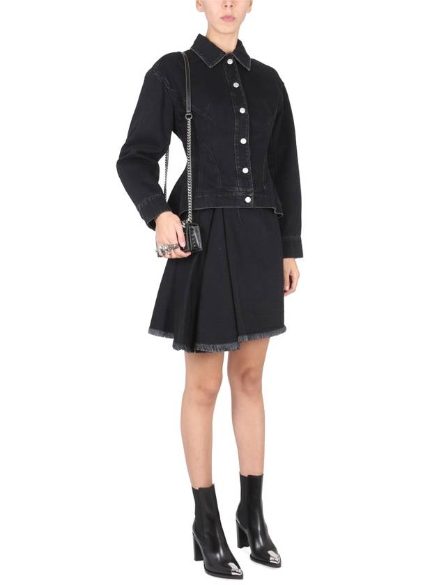 Button Up Peplum Denim Jacket Black - ALEXANDER MCQUEEN - BALAAN 3