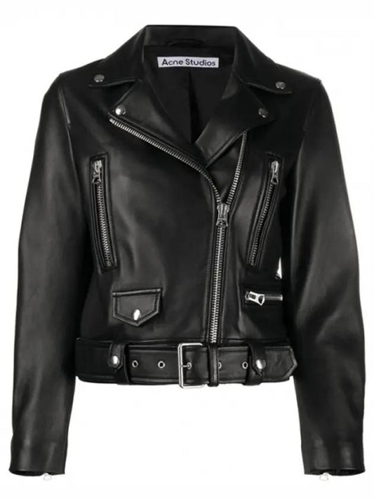 Biker Cropped Leather Jacket Black - ACNE STUDIOS - BALAAN.