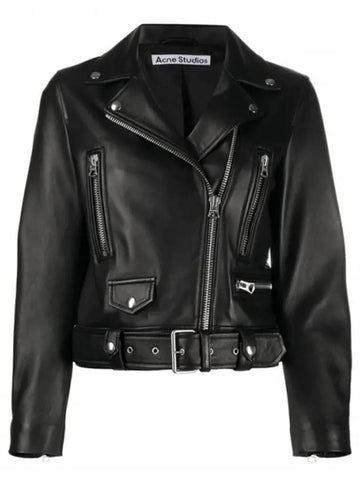 Biker Cropped Leather Jacket Black - ACNE STUDIOS - BALAAN 1