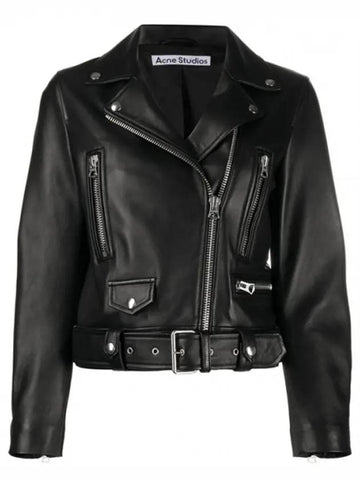 Biker Crop Leather Jacket Black - ACNE STUDIOS - BALAAN 1