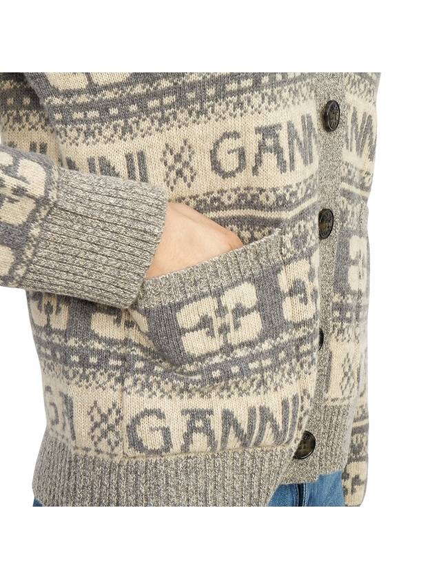 Women's Logo Wool Mix Cardigan Grey - GANNI - BALAAN 9