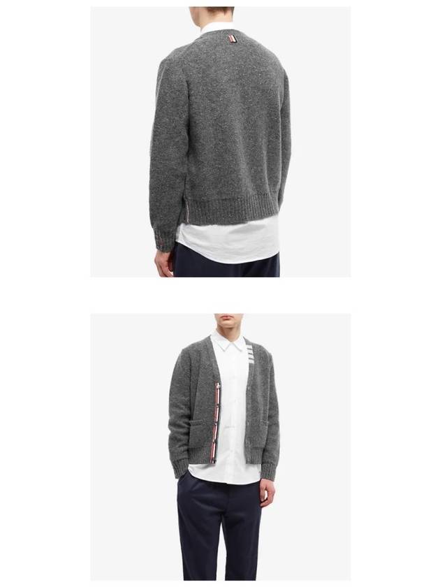 Reverse Jersey Stitch Donegal 4-Bar V-Neck Cardigan Grey - THOM BROWNE - BALAAN 7