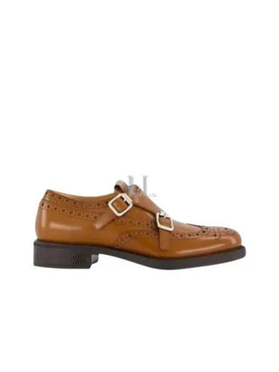 Brogue Leather Monk Strap Brown - MIU MIU - BALAAN 2