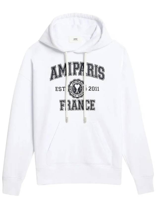 Paris France Oversized Organic Cotton Fleece Hoodie White - AMI - BALAAN 2