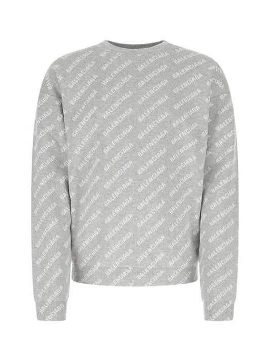 Wool Over Logo Pattern Knit Sweatshirt Grey - BALENCIAGA - BALAAN 1