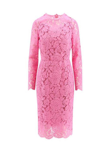 Floral Lace Midi Dress Pink - DOLCE&GABBANA - BALAAN 1