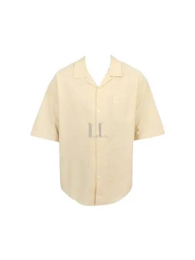 Embroidered Logo Cotton Short Sleeve Shirt Cream - AMI - BALAAN 2