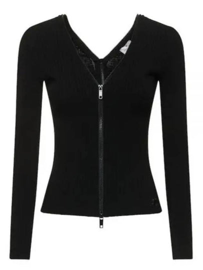 Extra Zip-Up Rib Knit Cardigan Black - COURREGES - BALAAN 2