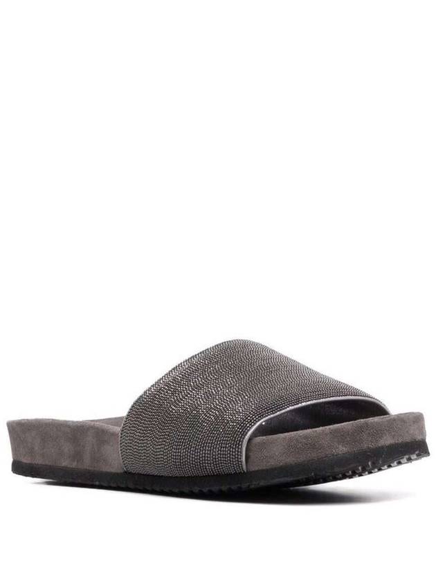 Monili Strap Suede Slippers Grey - BRUNELLO CUCINELLI - BALAAN 3