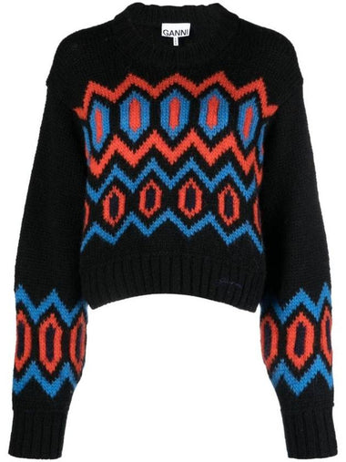 Pattern Wool Sweater Black - GANNI - BALAAN 1