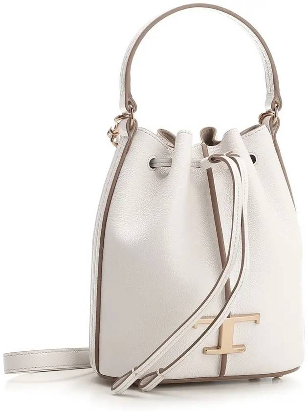 T Timeless Leather Micro Logo Bucket Bag White - TOD'S - BALAAN 4