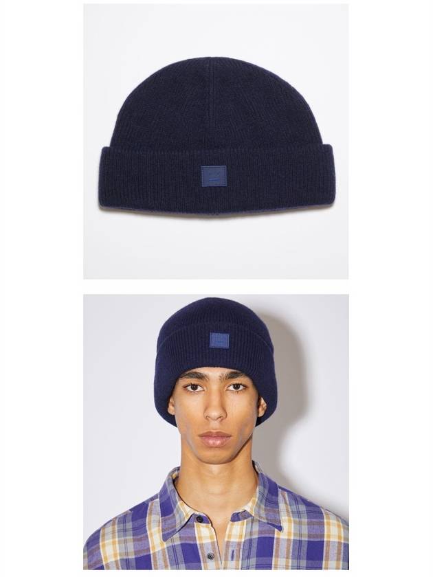 Studios Face Logo Knit Beanie Navy - ACNE STUDIOS - BALAAN.