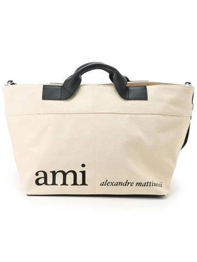 Logo Canvas Tote Bag White - AMI - BALAAN 2