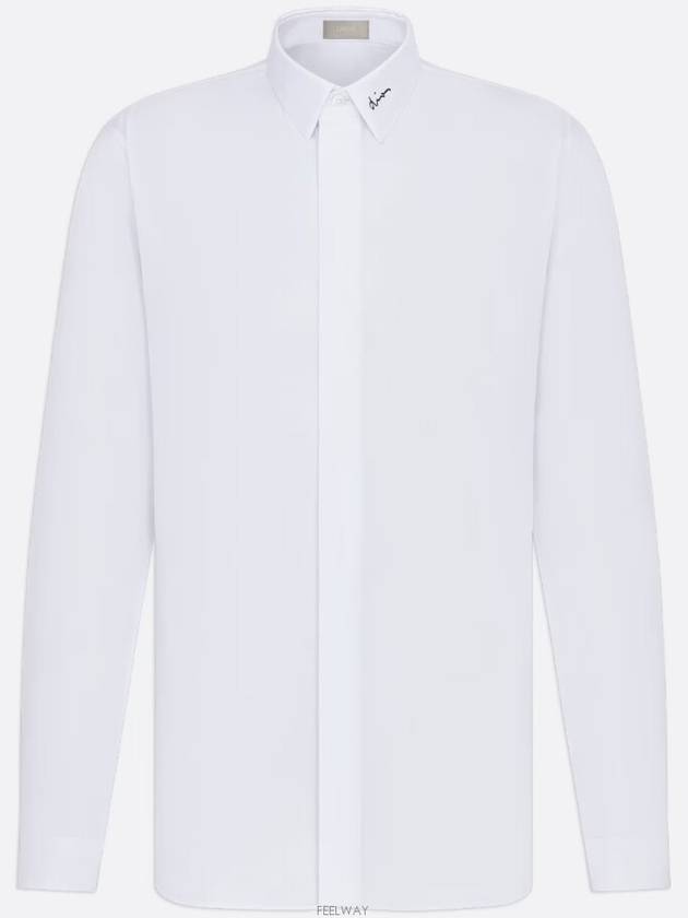 Signature Embroidered Long Sleeve Shirt White - DIOR - BALAAN 2