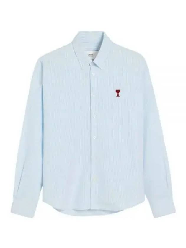 Logo Striped Long Sleeve Shirt Blue - AMI - BALAAN 2