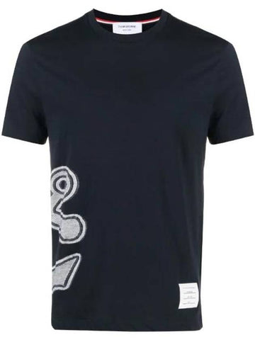 Anchor Print Jersey Short Sleeve T-Shirt Navy - THOM BROWNE - BALAAN 1