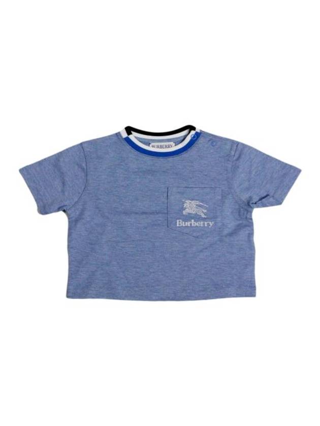 Kids Embroidered Logo Pocket Short Sleeve T-Shirt Blue - BURBERRY - BALAAN 1