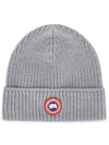 Logo Arctic Disc Rib Beanie Heather Grey - CANADA GOOSE - BALAAN 4