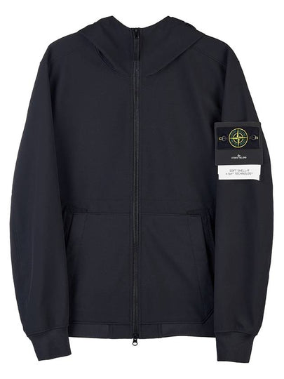 Men's Wappen Patch Softshell Zip Up Hoodie Black - STONE ISLAND - BALAAN 2