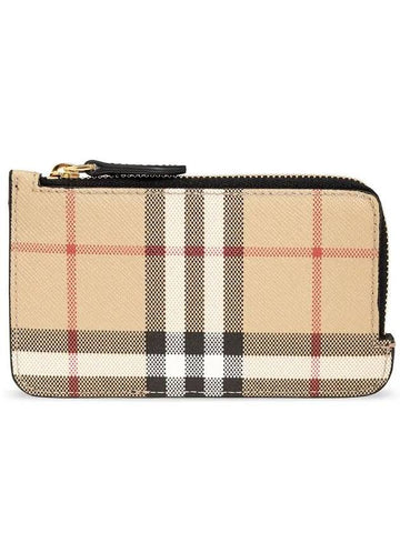 Check Pattern Half Zipper Card Wallet Archive Beige - BURBERRY - BALAAN 1